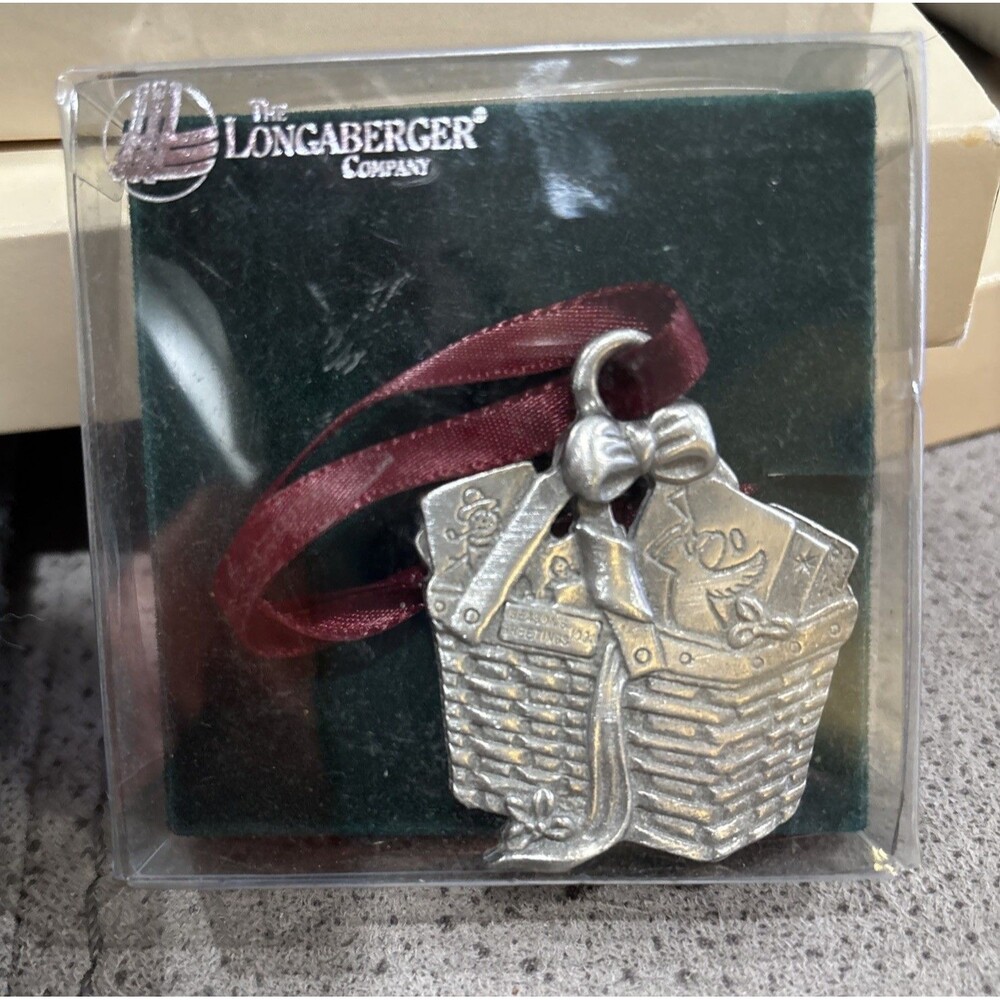 Longaberger 1992 Pewter Christmas Ornament Angel Basket With Flyer And Case